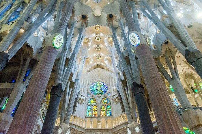 The stunning interior of the Sagrada Familia in Barcelona