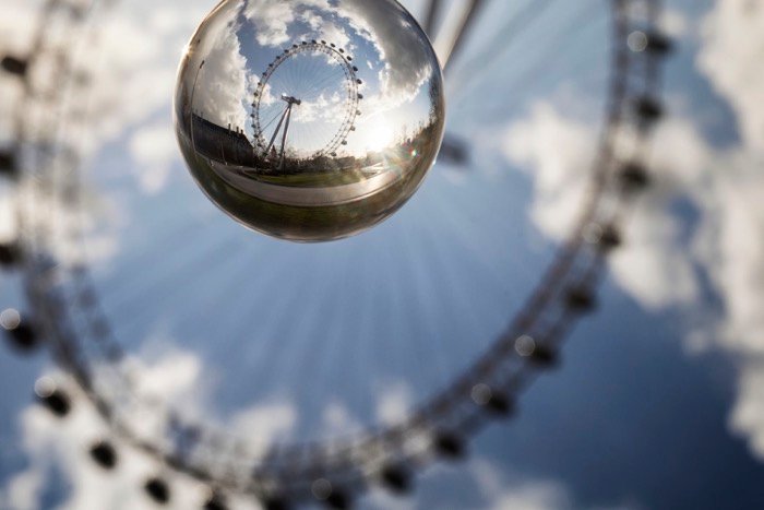 A photo of the London Eye uses a crystal ball.