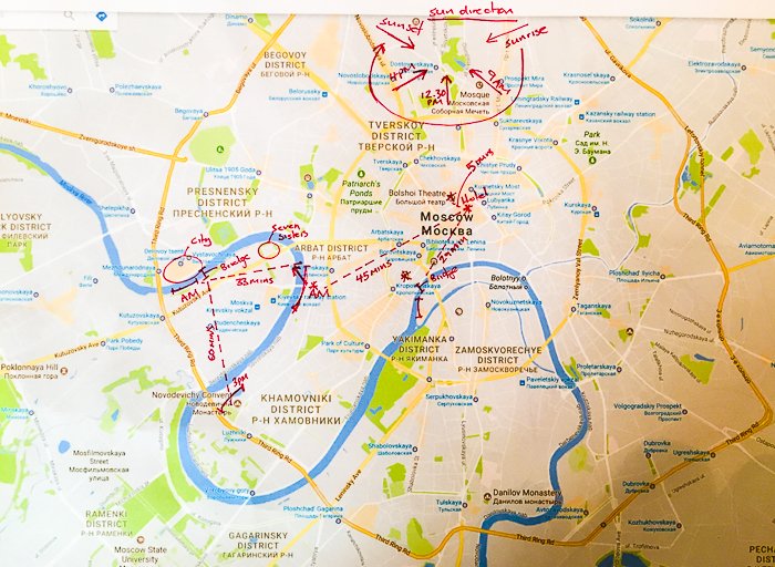 map with detailed notes for planning a travel photography trip