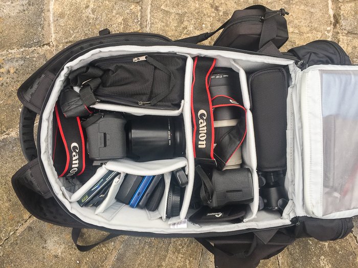 camera pack with 2 canon camera, lenses and other equipment